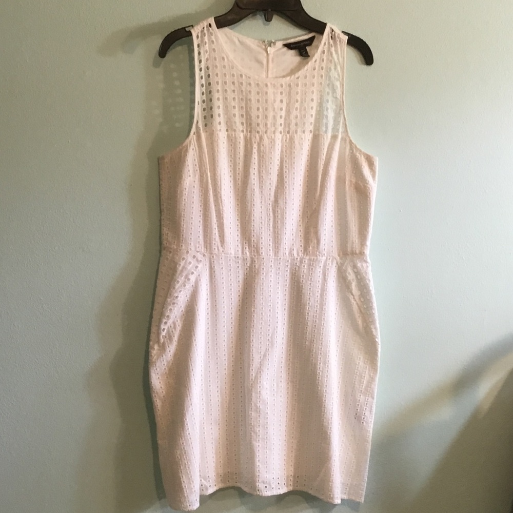 Banana Republic White Eyelet Midi Sheath Dress